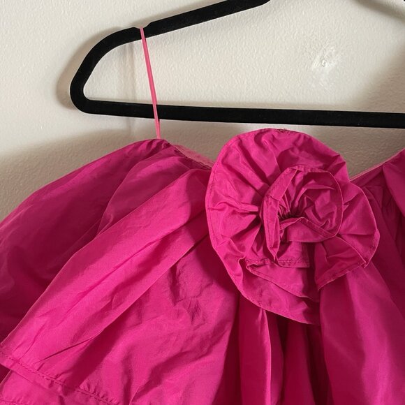 Zara Women M Fuchsia Pink 3D Rose Ruffle Asymmetric One Shoulder Voluminous Top - Picture 4 of 9